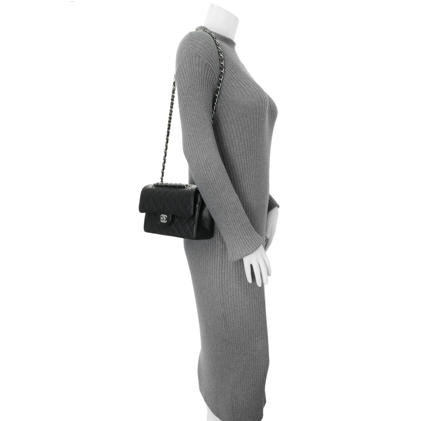 Exclusive Chanel Black Quilted Caviar Small Classic Double Flap — Alternate View 7