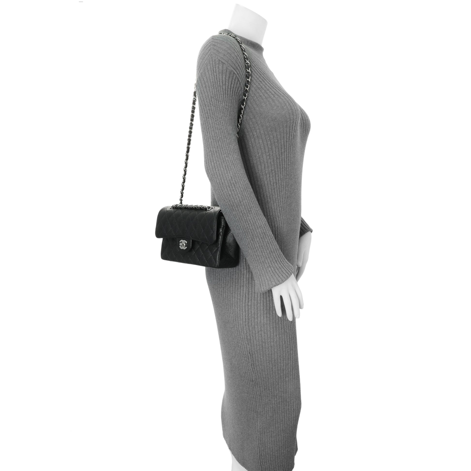 Exclusive Chanel Black Quilted Caviar Small Classic Double Flap — Alternate View 7