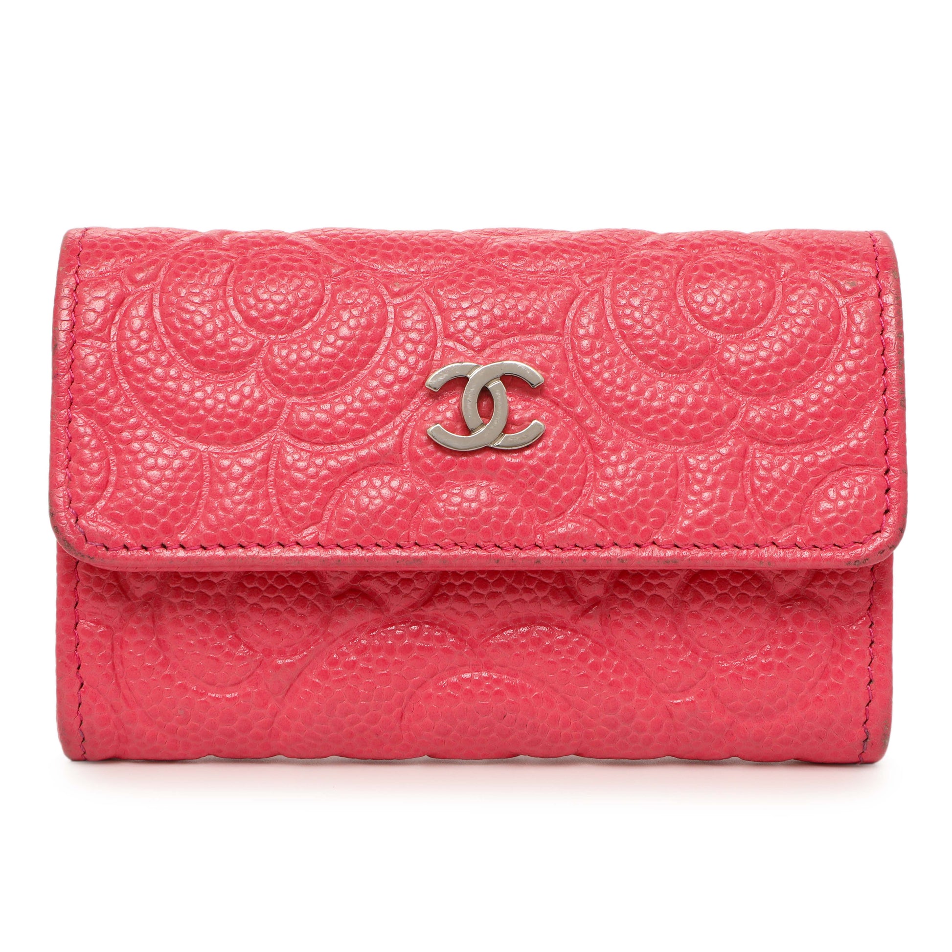 Exclusive Chanel Pink Caviar Camellia Card Holder — Front View