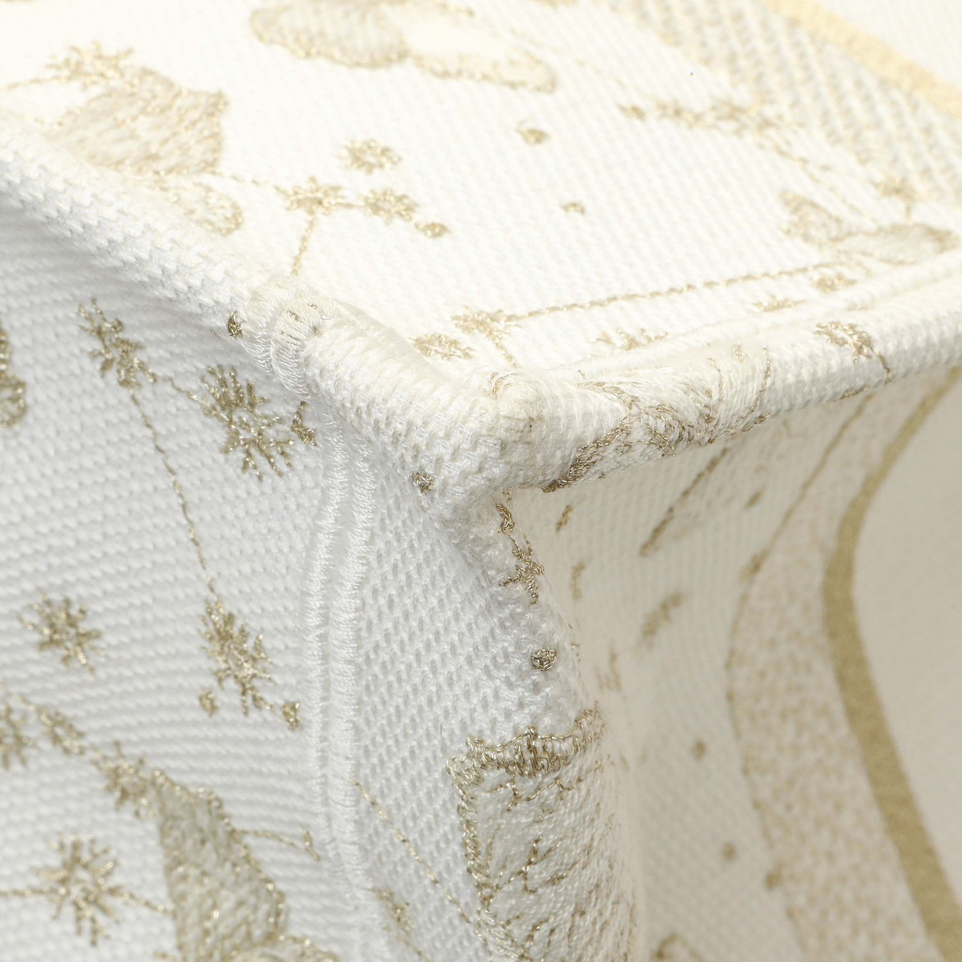 Exclusive Christian Dior White Gold Canvas Embroidered Medium Zodiac Print Book Tote — Detail View