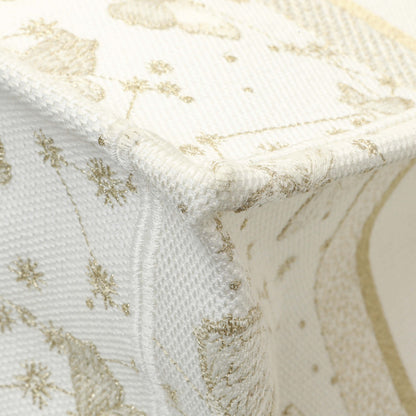 Exclusive Christian Dior White Gold Canvas Embroidered Medium Zodiac Print Book Tote — Detail View