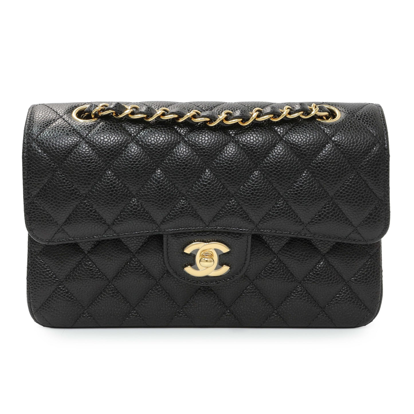 Exclusive Chanel Black Caviar Small Quilted Classic Double Flap — Front View