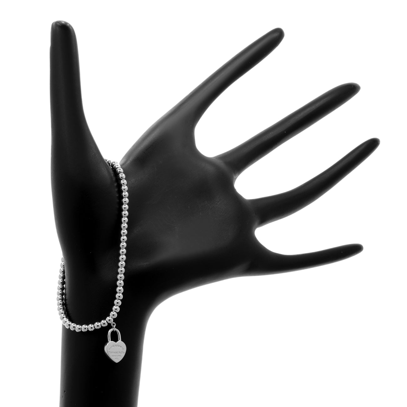 Exclusive Tiffany & Co. Sterling Silver Mini Heart Lock Bead Bracelet — Back View