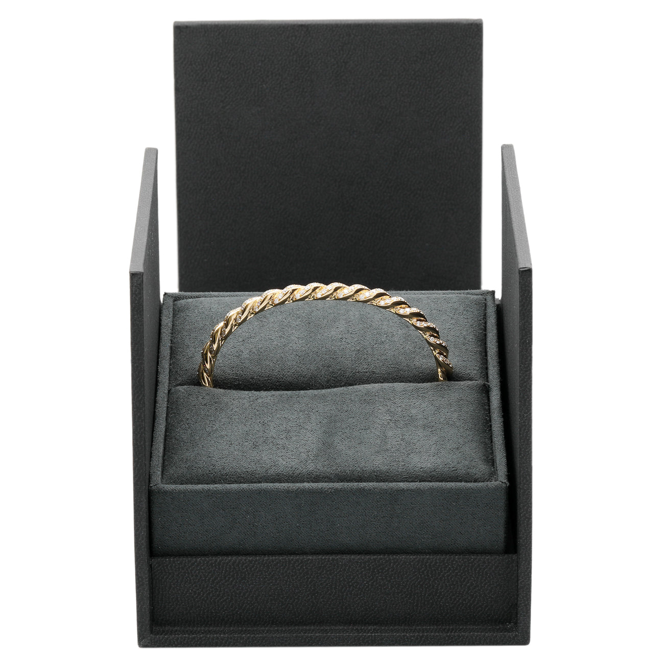 Exclusive David Yurman 18K Yellow Gold Diamond 5mm Sculpted Cable Flex Bracelet — Top View