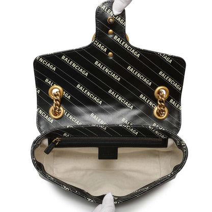 Exclusive Gucci X Balenciaga Calfskin Matelasse Logo Print Small GG Marmont Shoulder Bag — Detail View