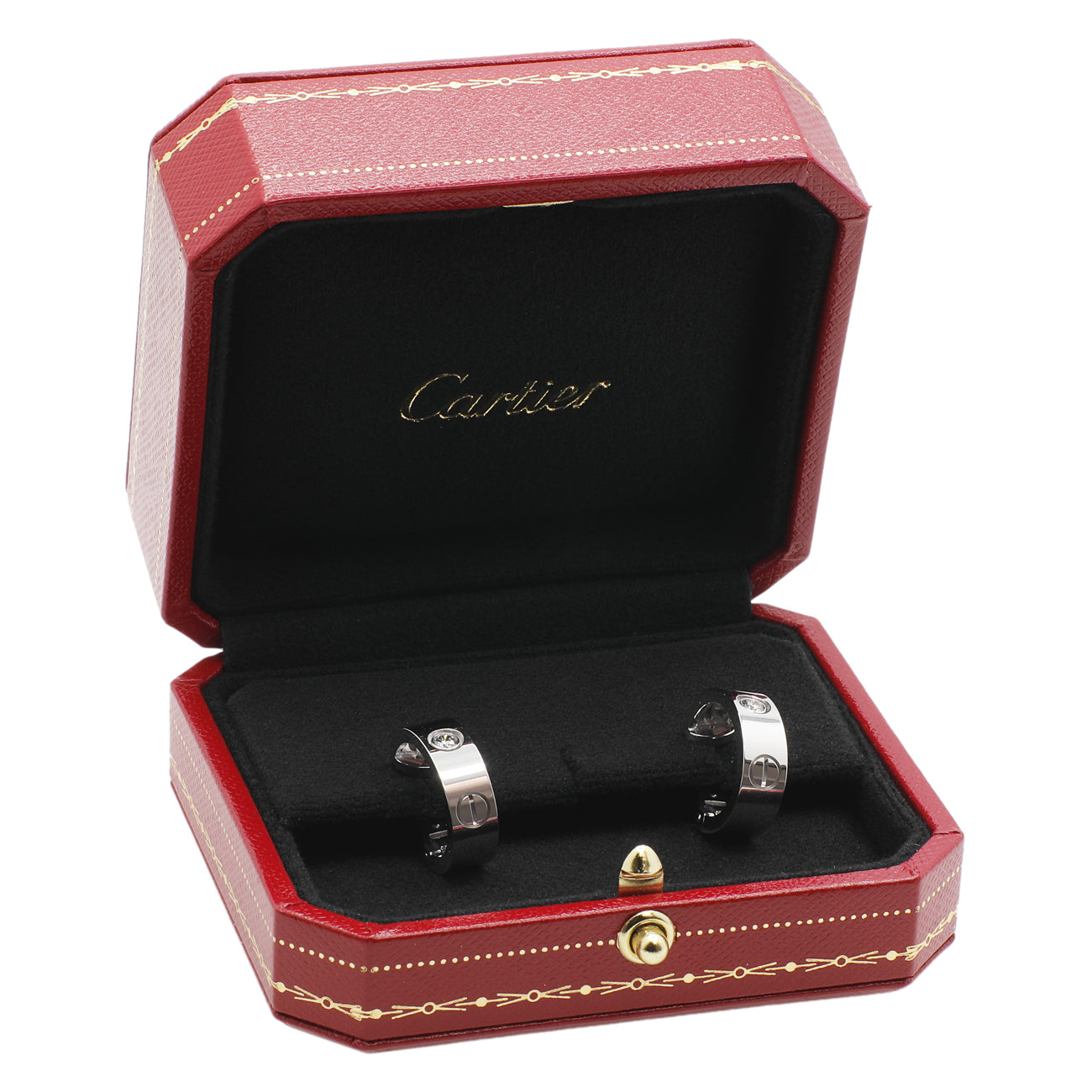 Exclusive Cartier 18K White Gold Diamond Love Earrings — Top View