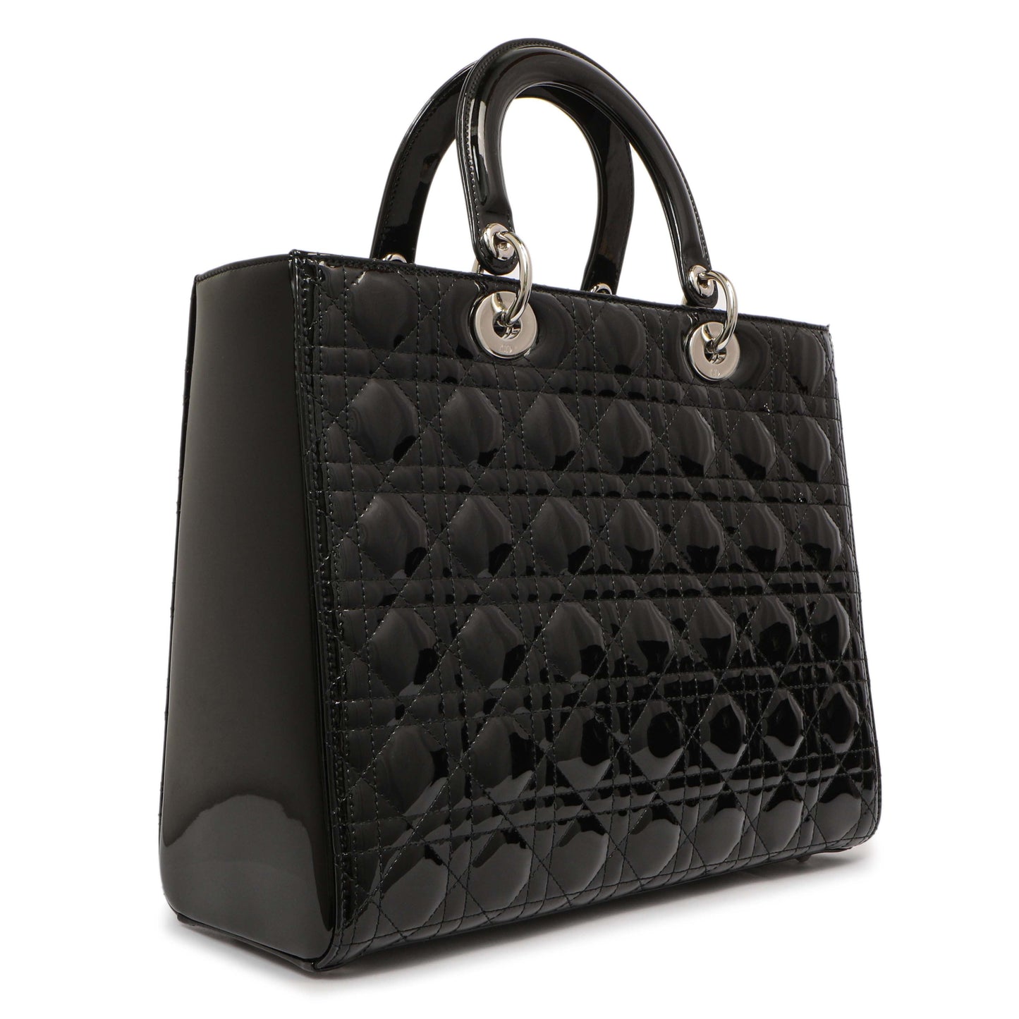 Exclusive Christian Dior Black Patent Cannage Large Lady Dior — Side View