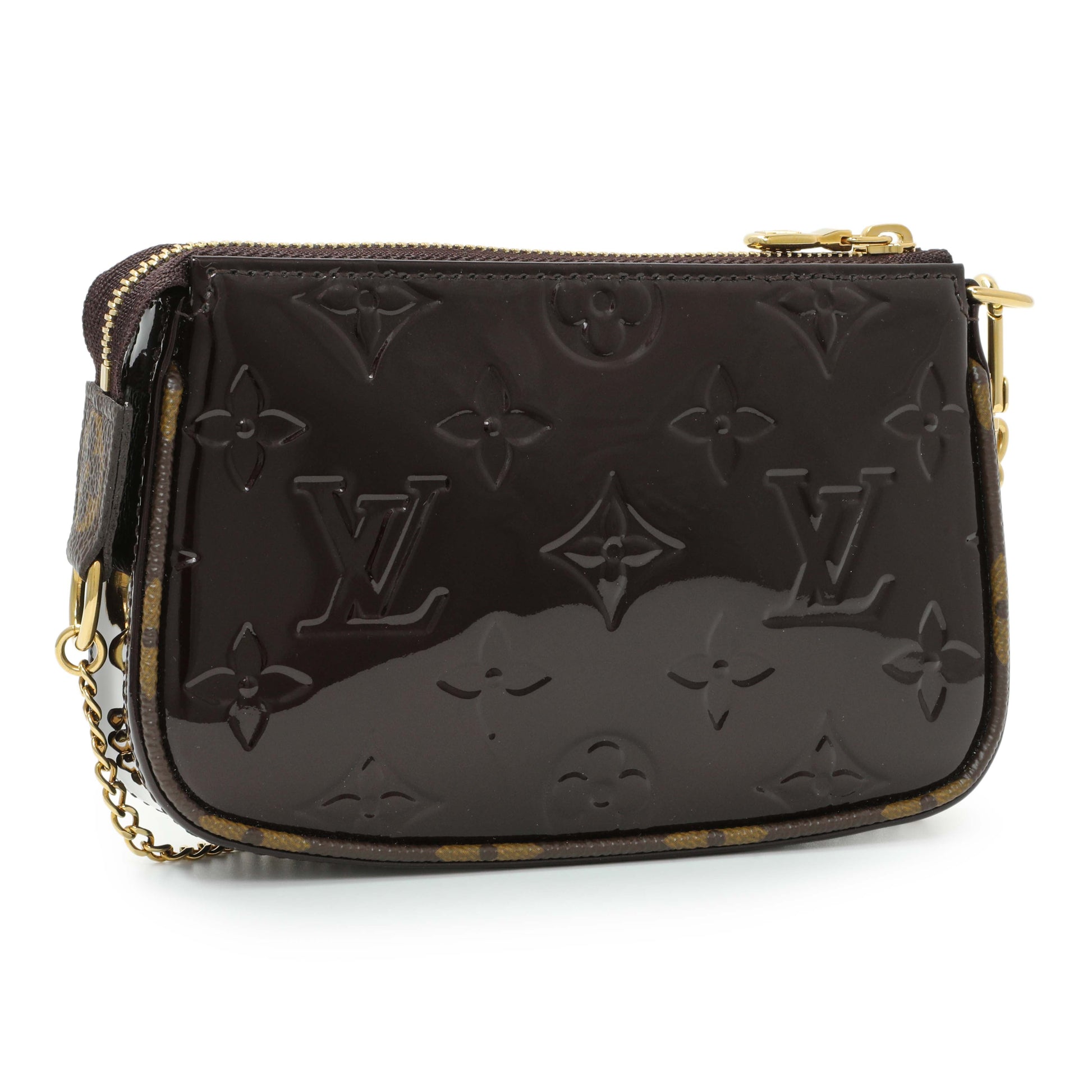 Exclusive Louis Vuitton Amarante Vernis Monogram Mini Pochette Accessories — Side View