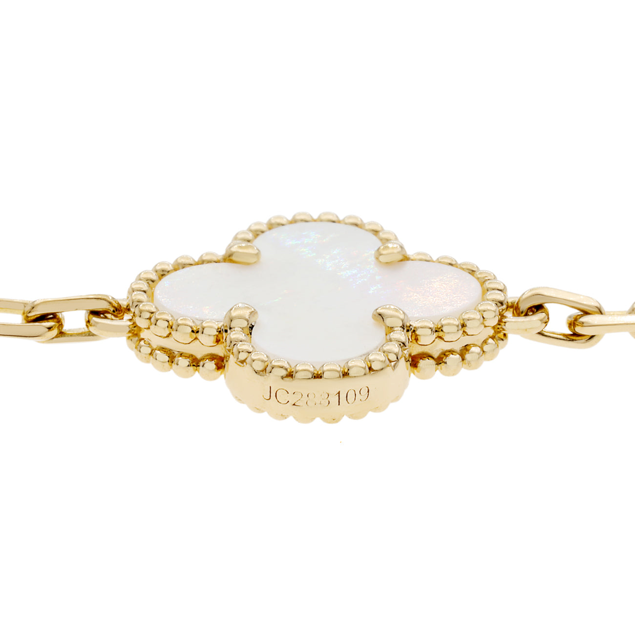 Exclusive Van Cleef & Arpels 18K Yellow Gold Mother of Pearl 5 Motifs Vintage Alhambra Bracelet — Back View