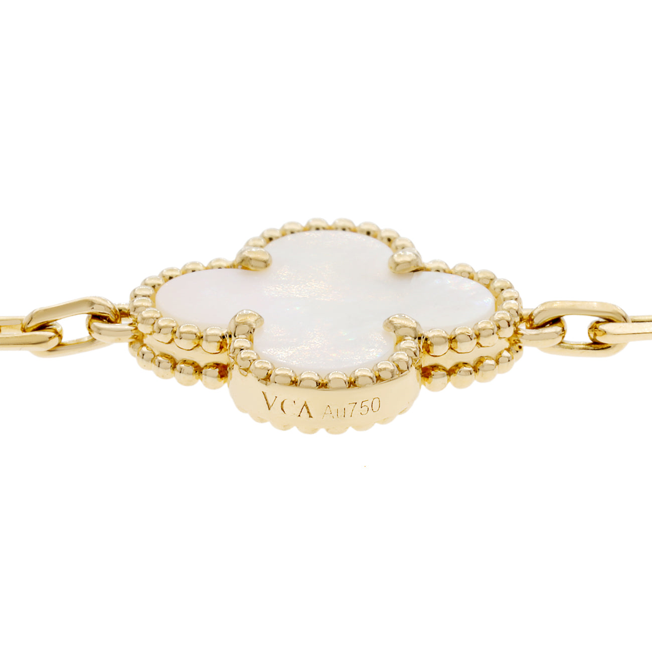 Exclusive Van Cleef & Arpels 18K Yellow Gold Mother of Pearl 5 Motifs Vintage Alhambra Bracelet — Side View
