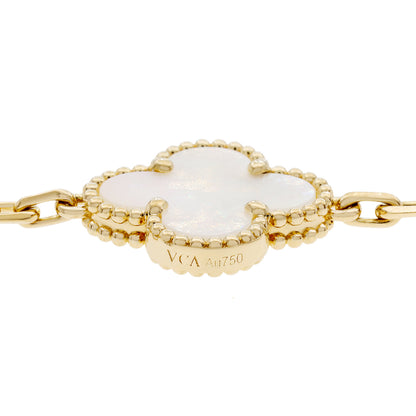 Exclusive Van Cleef & Arpels 18K Yellow Gold Mother of Pearl 5 Motifs Vintage Alhambra Bracelet — Side View