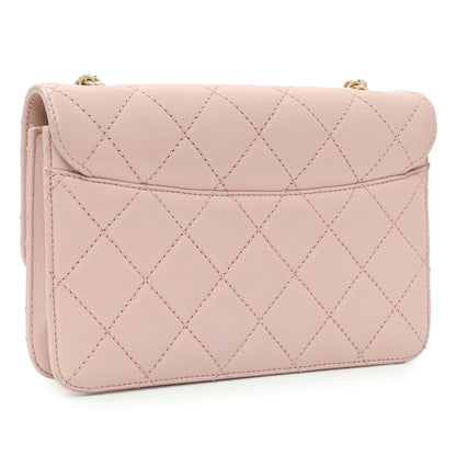 Exclusive Chanel Pink Quilted Sheepskin Mini Beauty Lock Flap — Side View