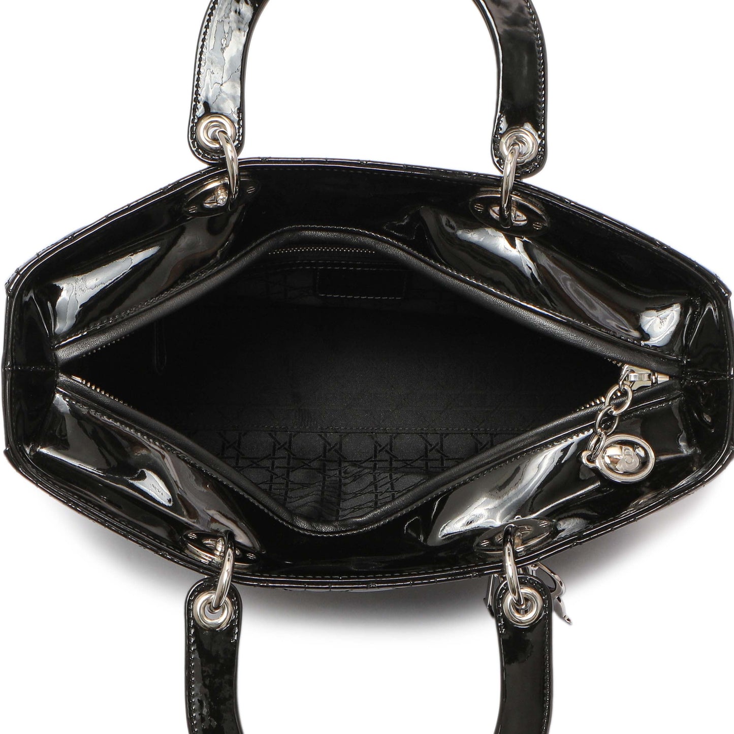 Exclusive Christian Dior Black Patent Cannage Large Lady Dior — Top View