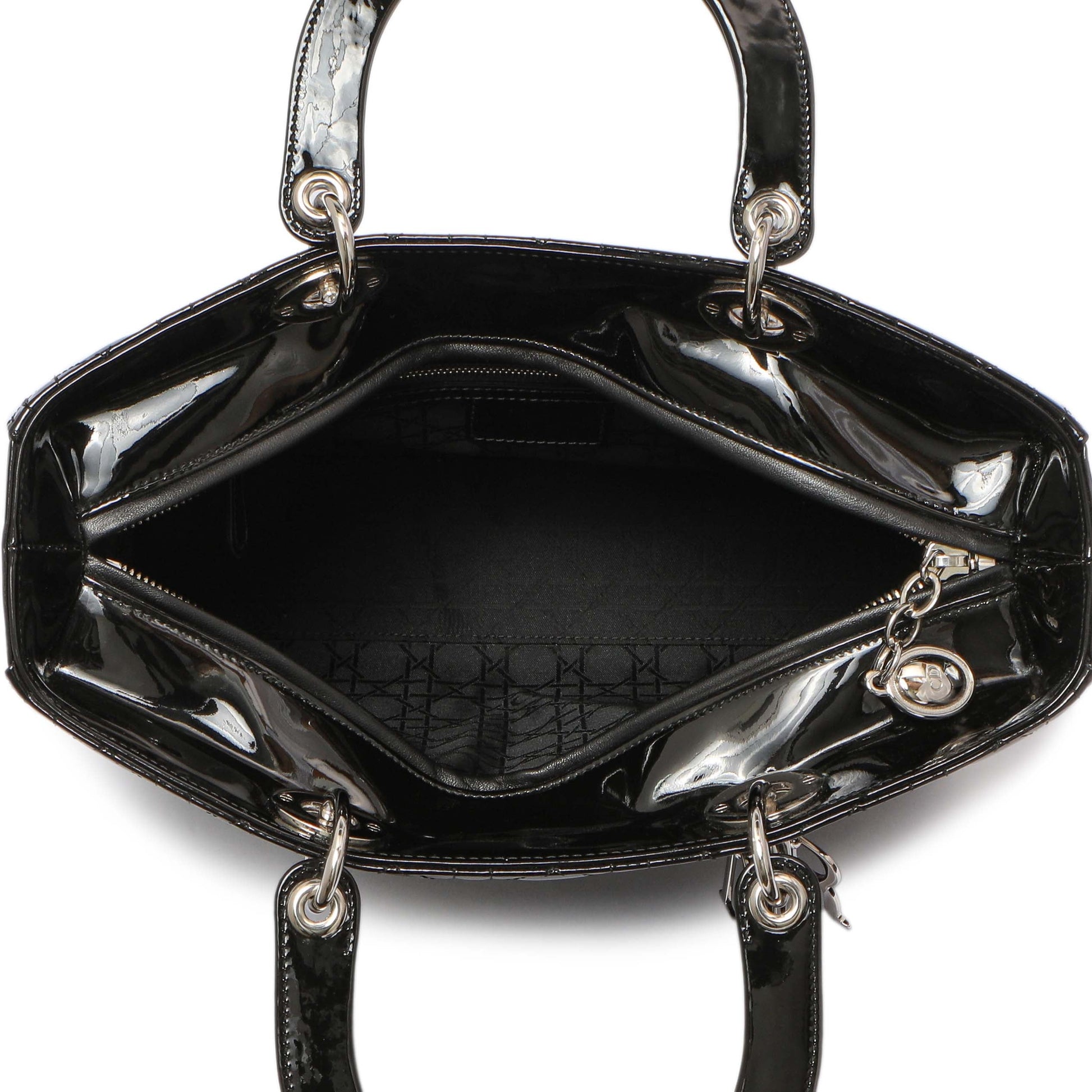 Exclusive Christian Dior Black Patent Cannage Large Lady Dior — Top View