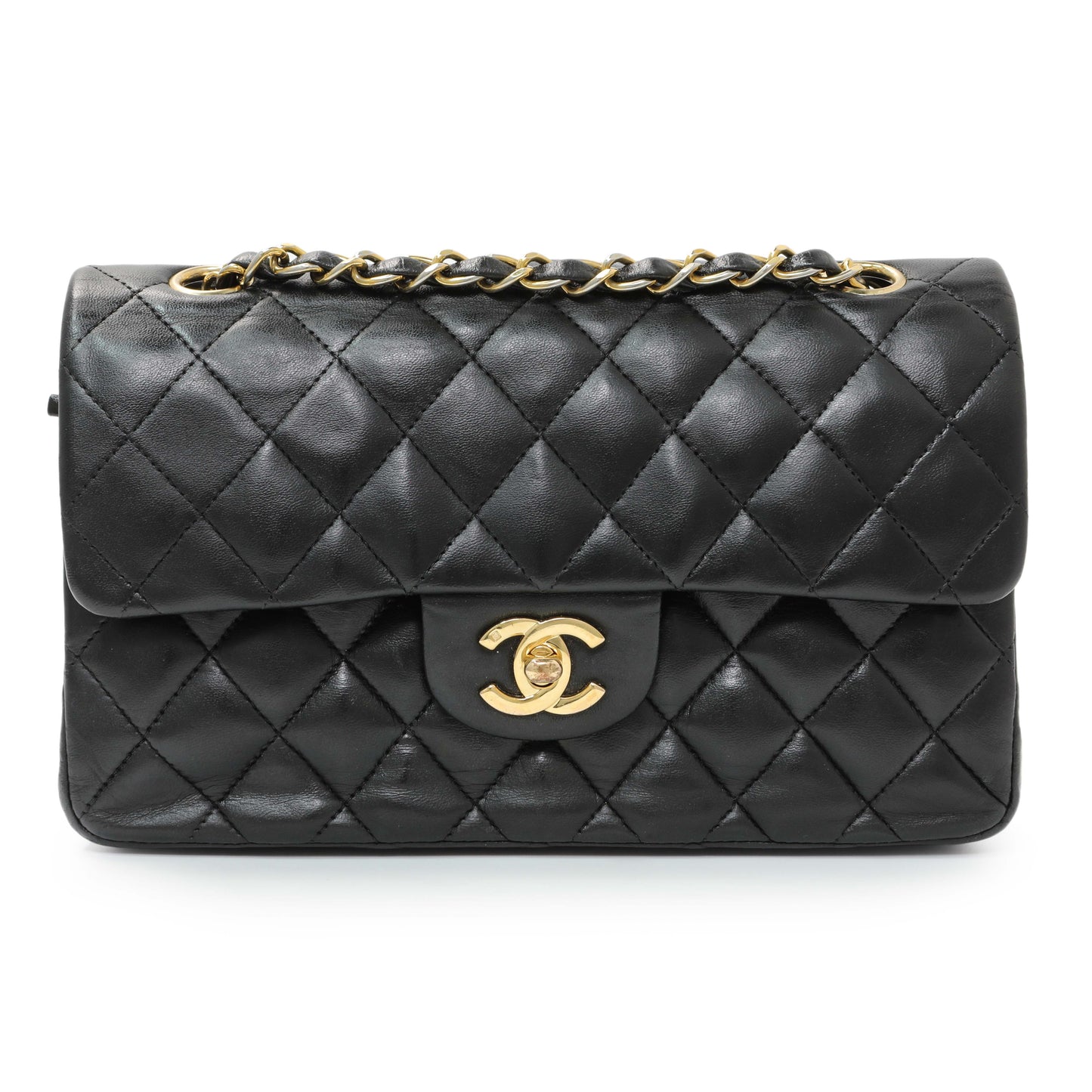Exclusive Chanel Black Quilted Lambskin Small Double Flap — Front View