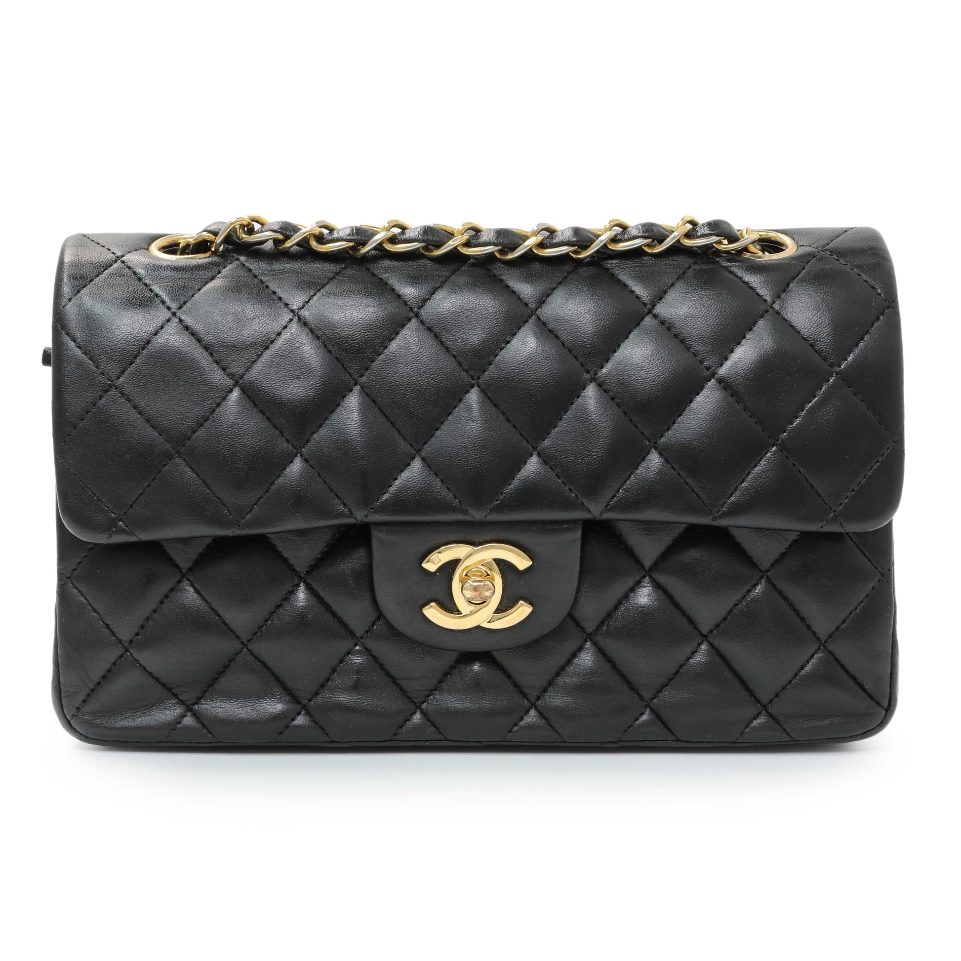 Exclusive Chanel Black Quilted Lambskin Small Double Flap — Front View