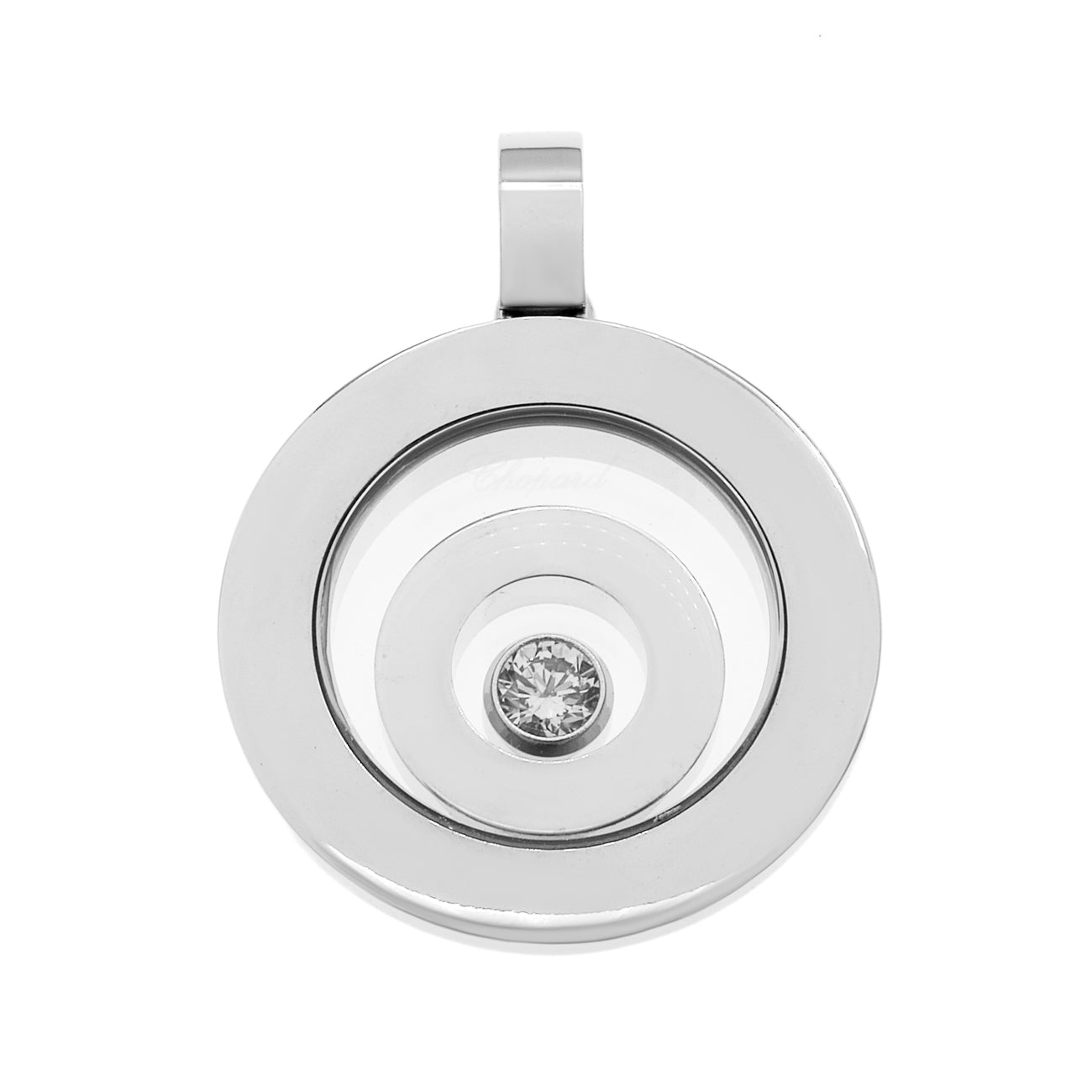 Exclusive Chopard 18K White Gold Diamond Happy Spirit Pendant — Front View