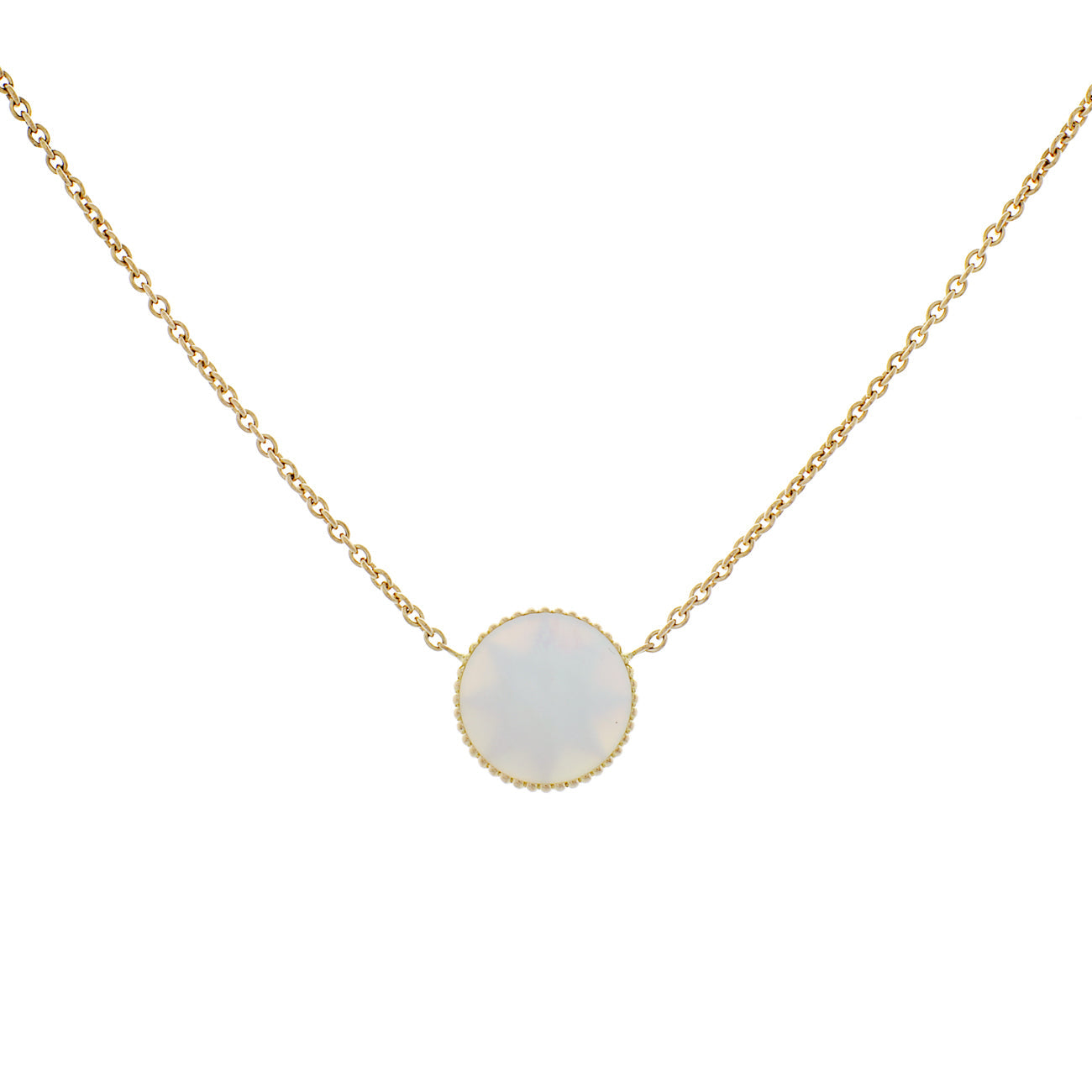 Exclusive Christian Dior 18K Yellow Gold Diamond Mother of Pearl Rose des Vents Necklace — Side View