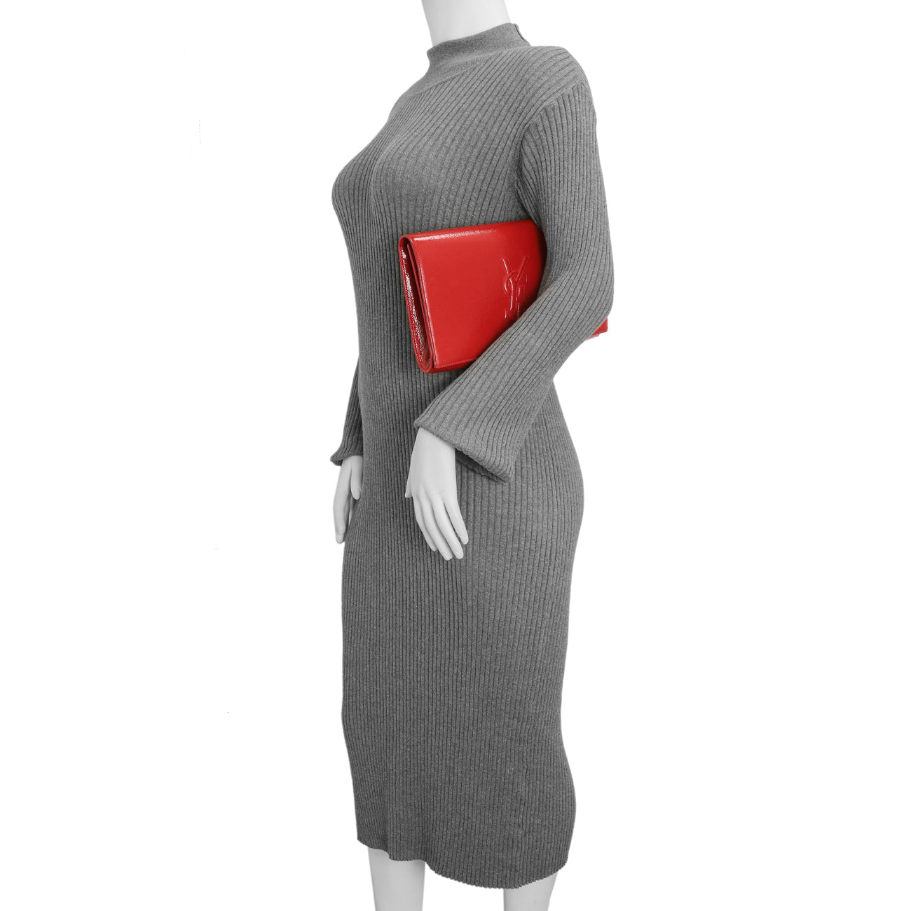 Exclusive Saint Laurent Red Textured Patent Monogram Large Belle De Jour Clutch — Alternate View 13