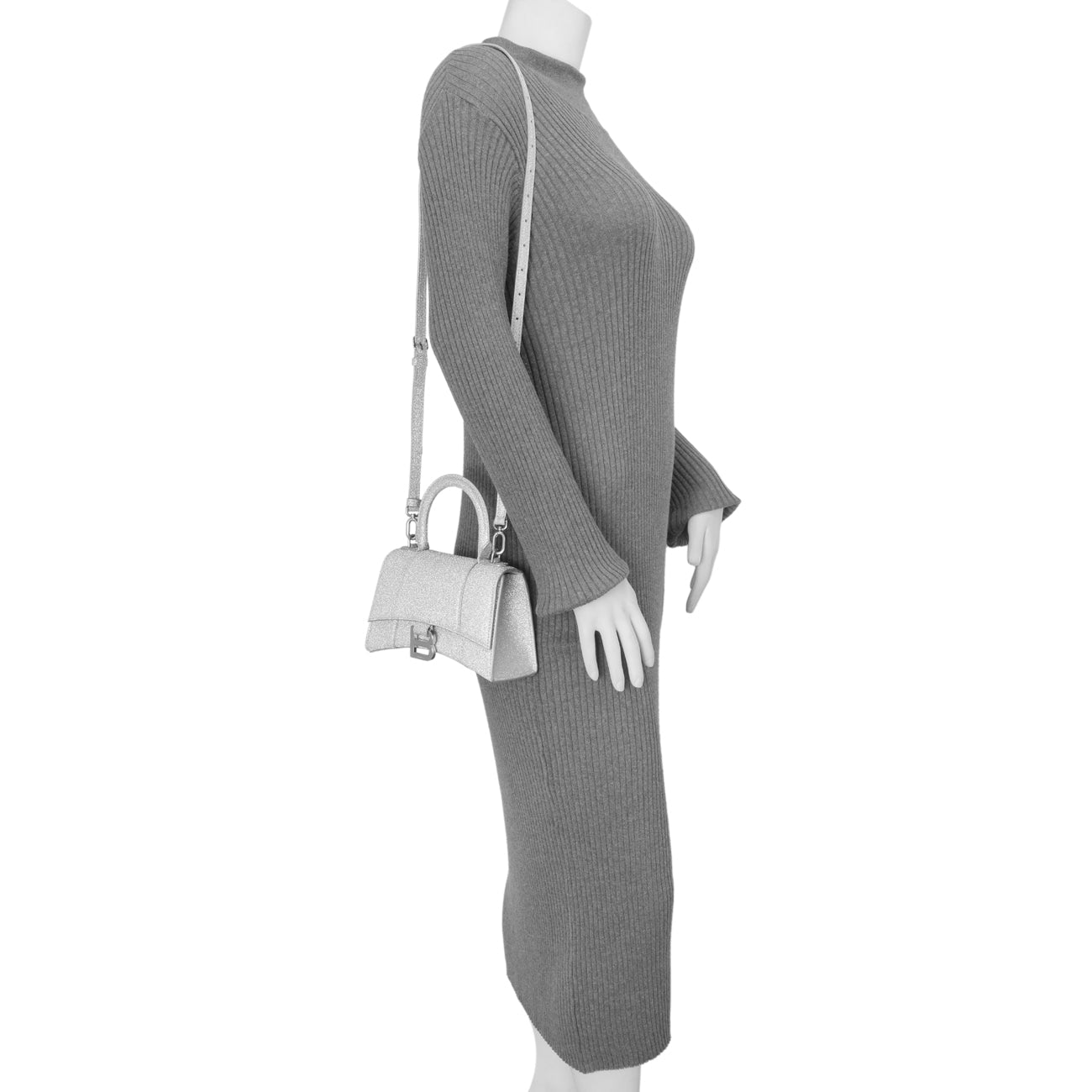 Exclusive Balenciaga Silver Sparkling Fabric Hourglass Top Handle Bag XS — Alternate View 7