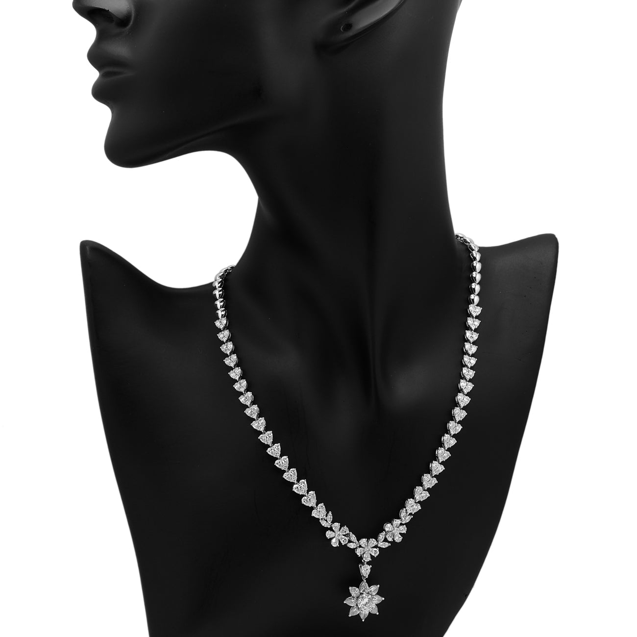 Exclusive 18K White Gold Riviere Blossom 13.37 Carat Diamond Necklace — Back View