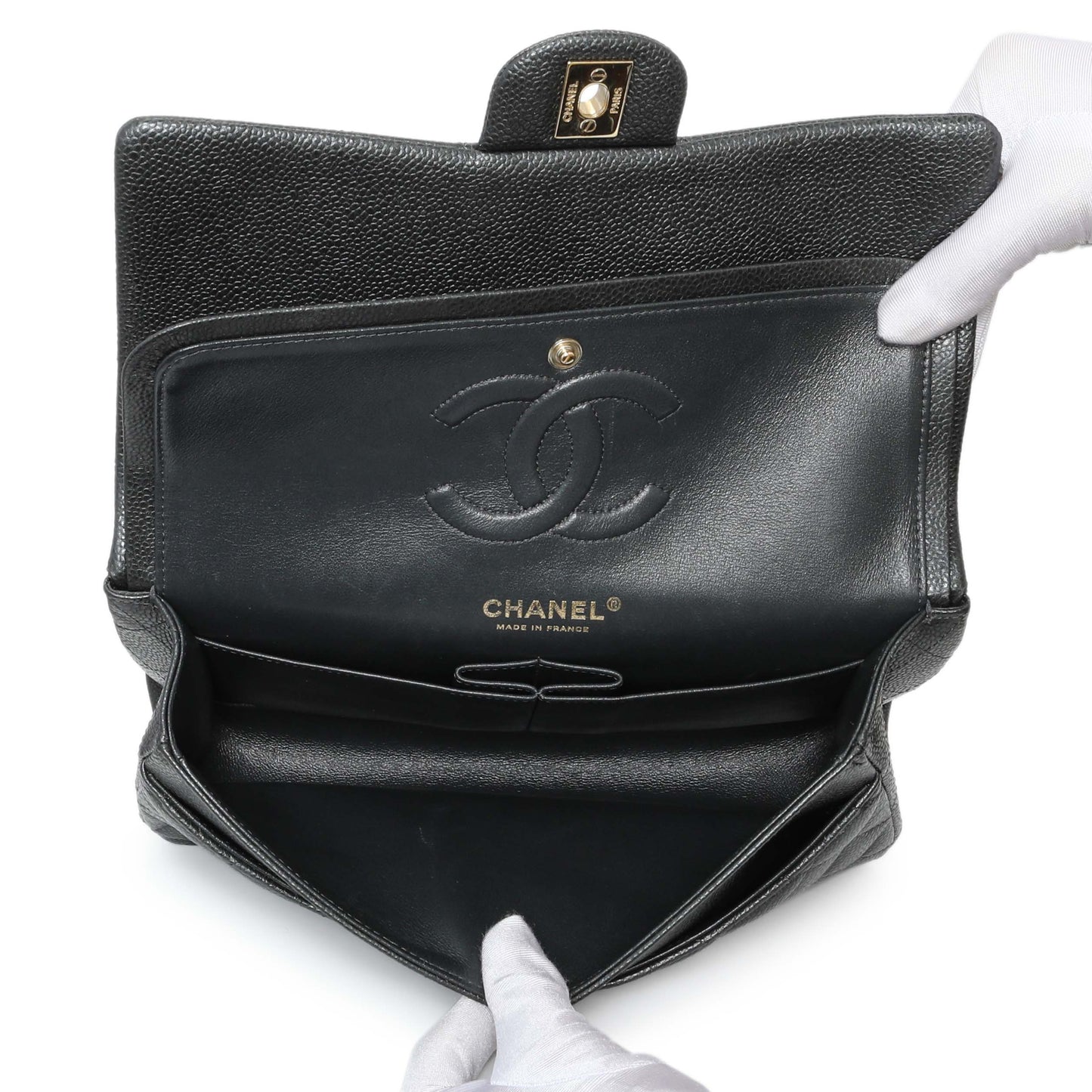 Exclusive Chanel Dark Grey Caviar Medium Classic Double Flap — Alternate View 8