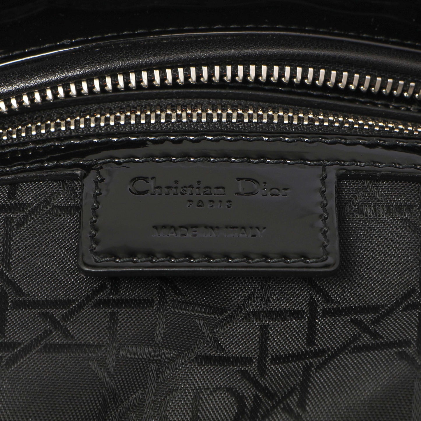 Exclusive Christian Dior Black Patent Cannage Large Lady Dior — Detail View