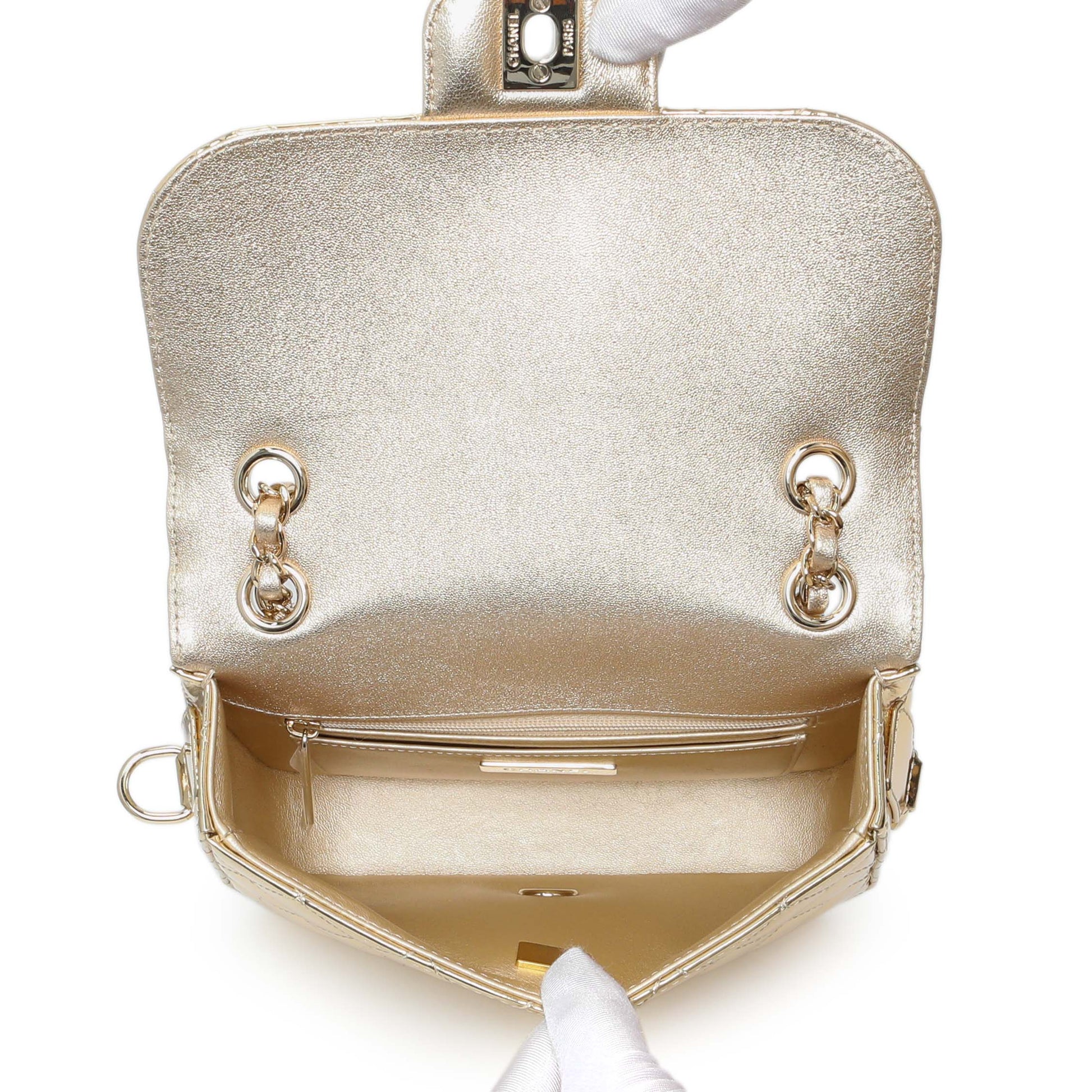 Exclusive Chanel Gold Mirror Calfskin Quilted Hollywood Boulevard Mini Flap With Star Coin Purse — Top View