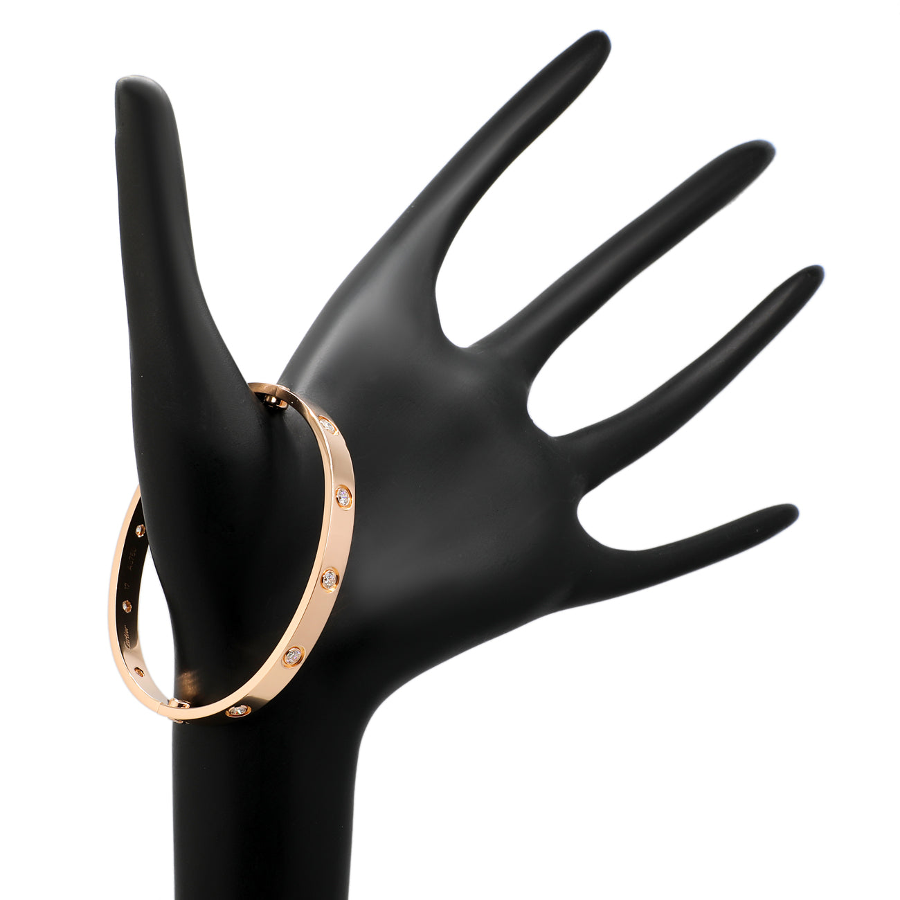 Exclusive Cartier 18K Rose Gold 10 Diamond Love Bracelet — Back View