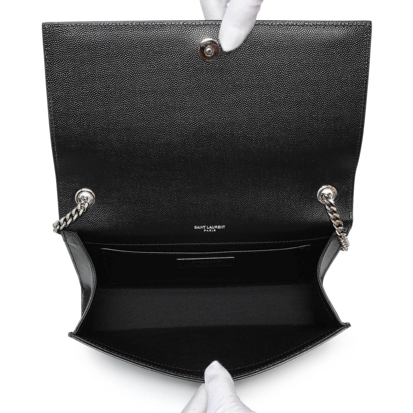 Exclusive Saint Laurent Black Grain De Poudre Medium Monogram Kate Satchel — Top View