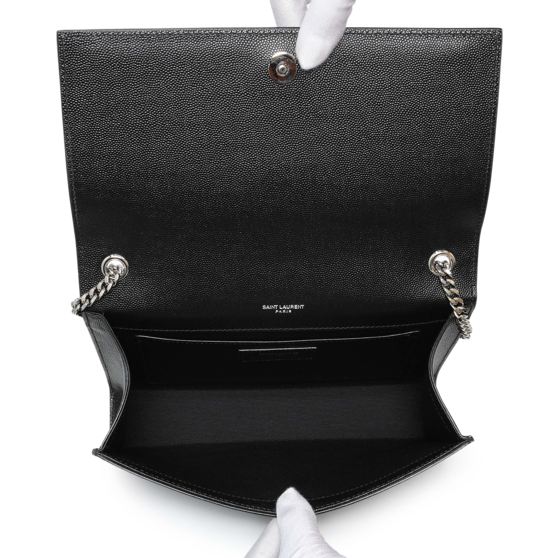 Exclusive Saint Laurent Black Grain De Poudre Medium Monogram Kate Satchel — Top View