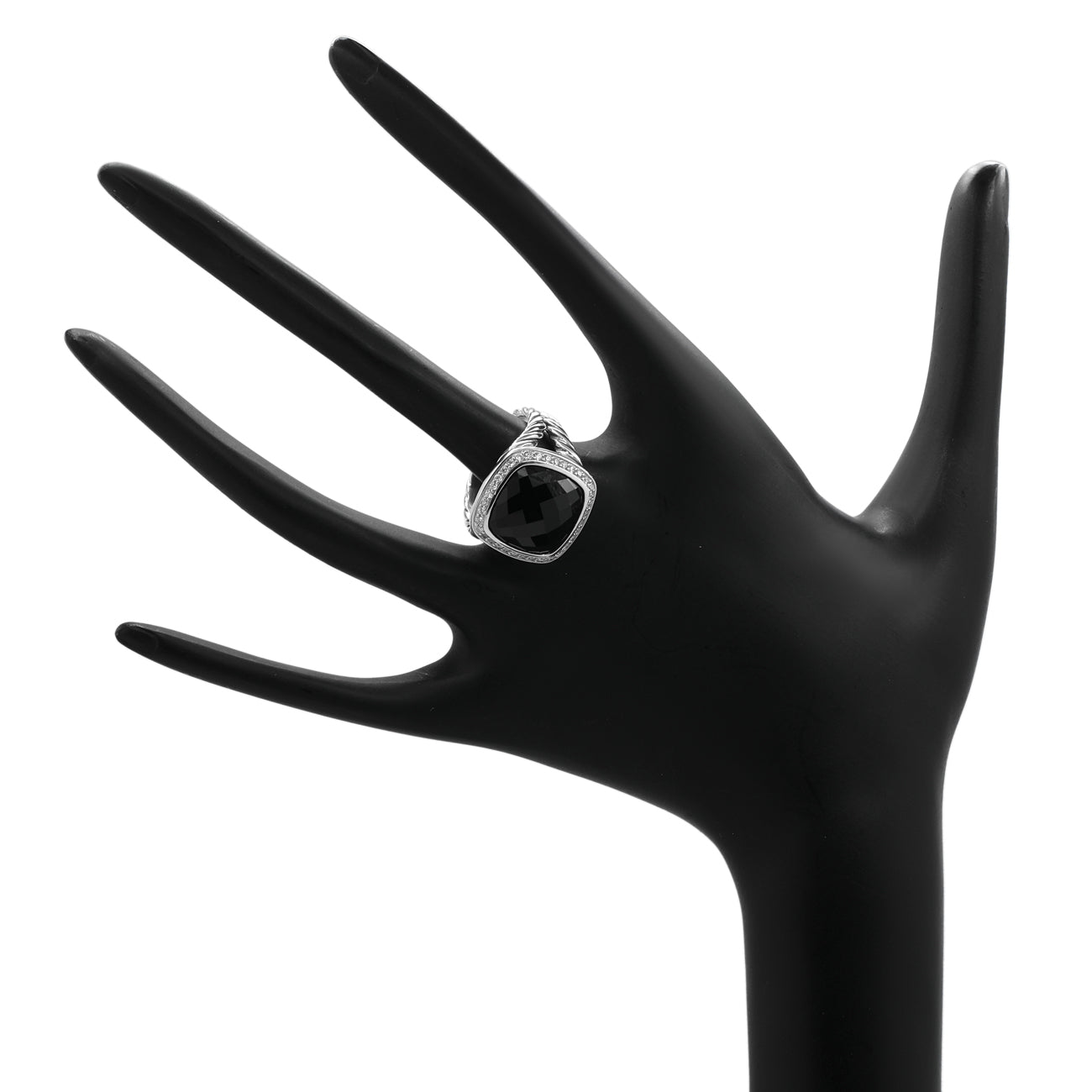 Exclusive David Yurman Sterling Silver Onyx Diamond 14mm Albion Ring — Top View