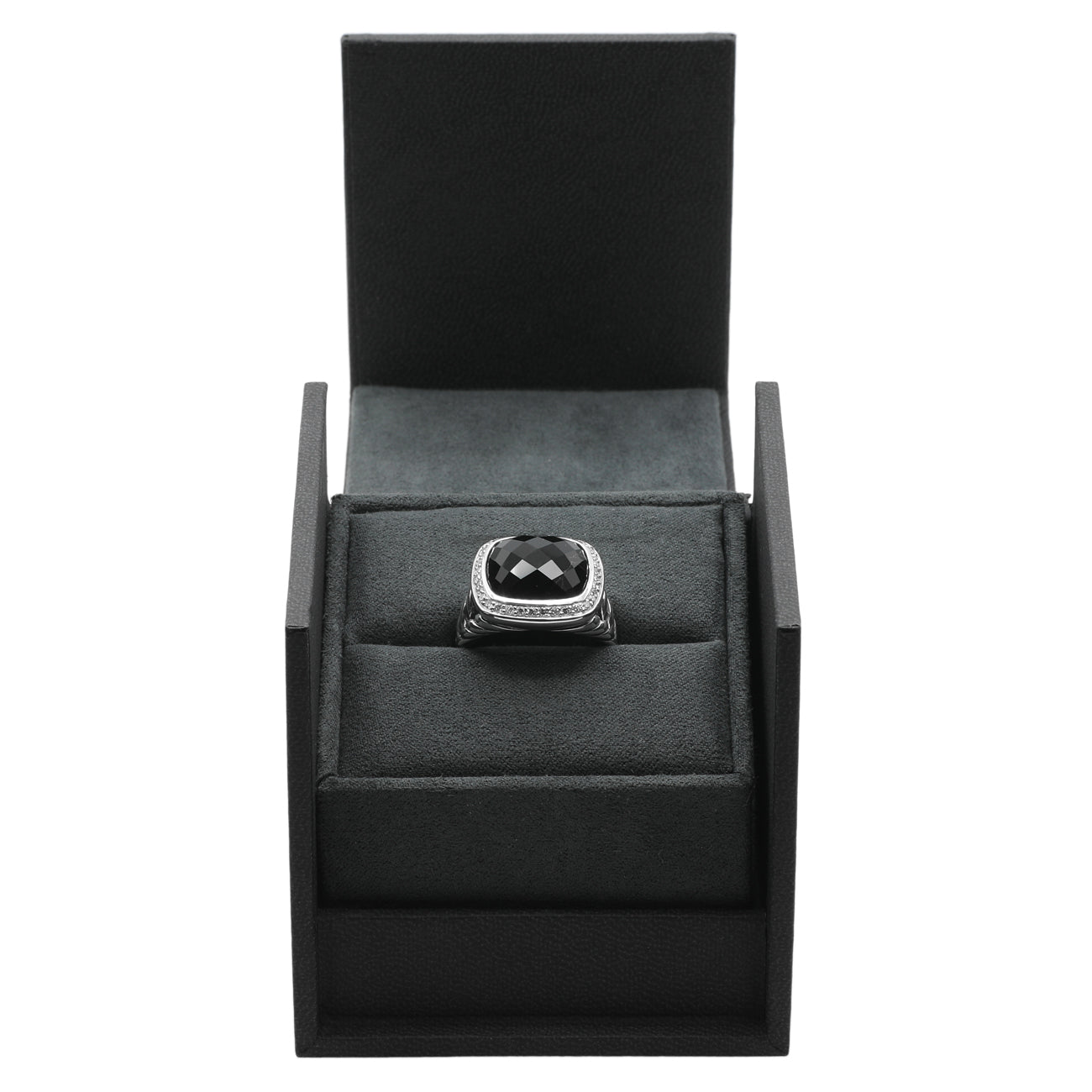 Exclusive David Yurman Sterling Silver Onyx Diamond 14mm Albion Ring — Detail View