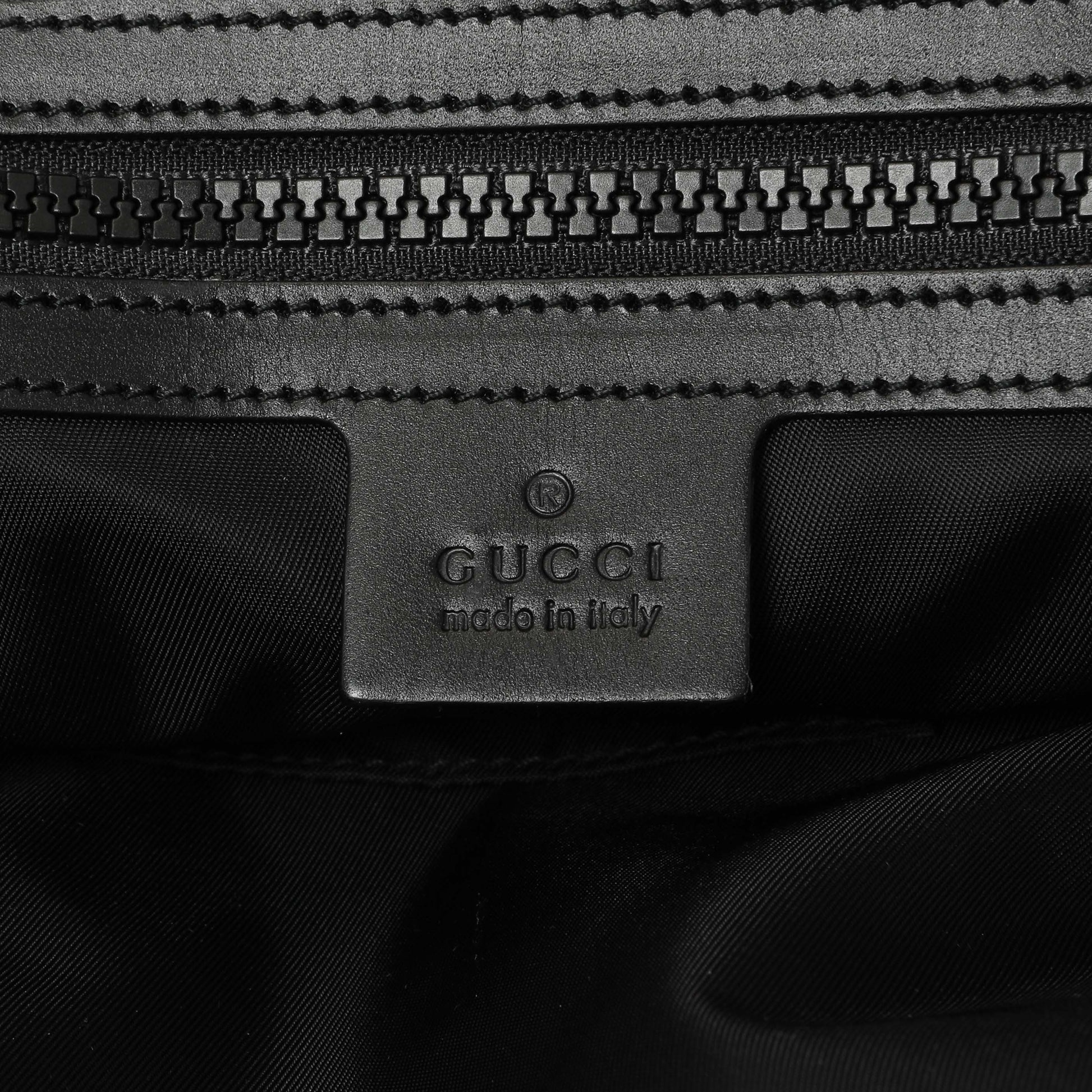 Exclusive Gucci Techno Canvas Web L'Aveugle Par Amour Embroidered Double Buckle Backpack — Detail View