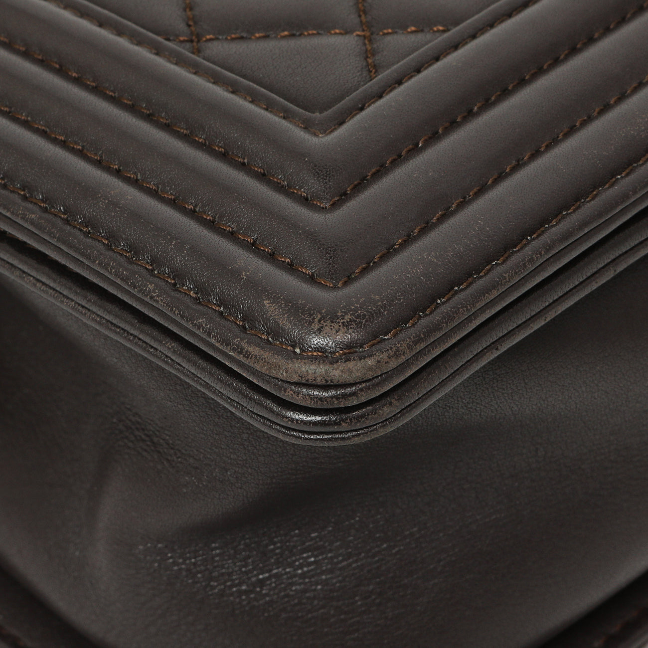 Exclusive Chanel Dark Brown Quilted Calfskin Medium Boy Bag — Detail View