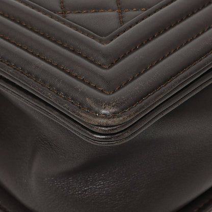 Exclusive Chanel Dark Brown Quilted Calfskin Medium Boy Bag — Detail View