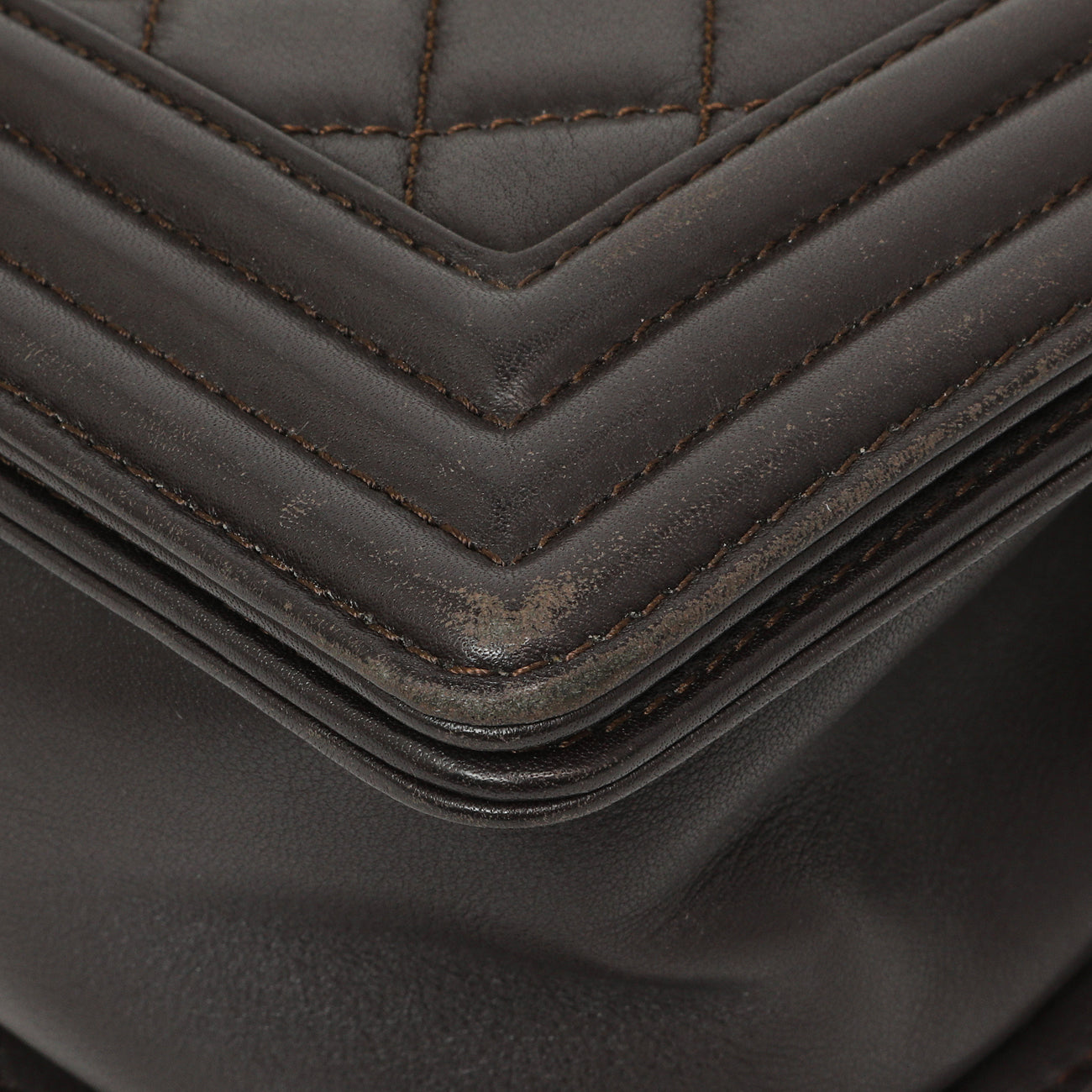Exclusive Chanel Dark Brown Quilted Calfskin Medium Boy Bag — Lifestyle View