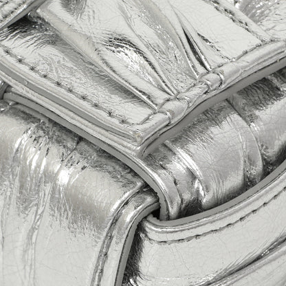 Exclusive Bottega Veneta Metallic Silver Calfskin Intreccio Plisse Small Cassette Crossbody Bag — Detail View