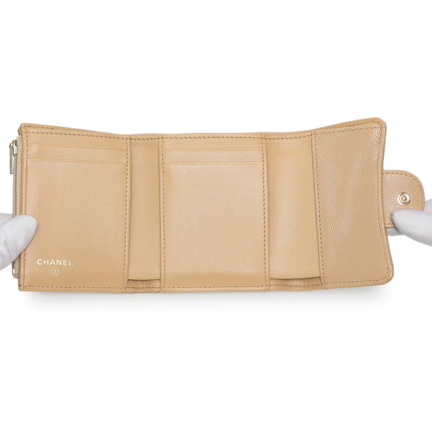 Exclusive Chanel Beige Quilted Caviar Tri-Fold Wallet — Alternate View 8