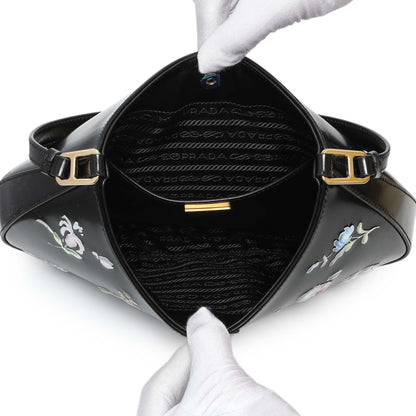 Exclusive Prada Black Floral Spazzolato Cleo Bag — Lifestyle View