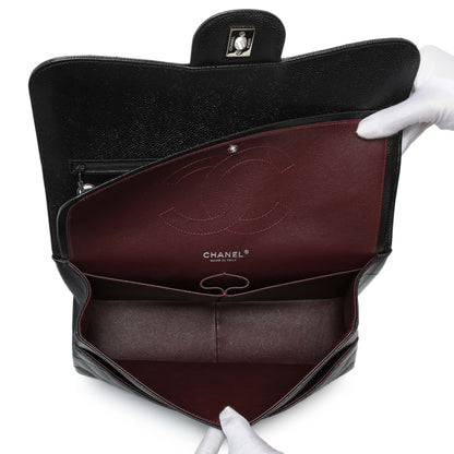 Exclusive Chanel Black Caviar Jumbo Classic Double Flap — Top View