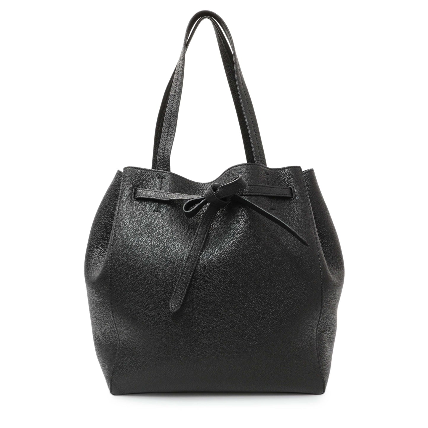 Exclusive Celine Black Soft Grained Calfskin Medium Belt Cabas Phantom — Front View