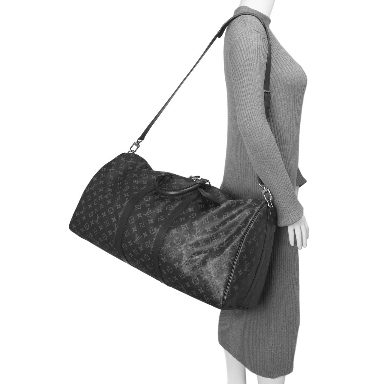 Exclusive Louis Vuitton Monogram Eclipse  Keepall  Bandouliere 55 — Side View