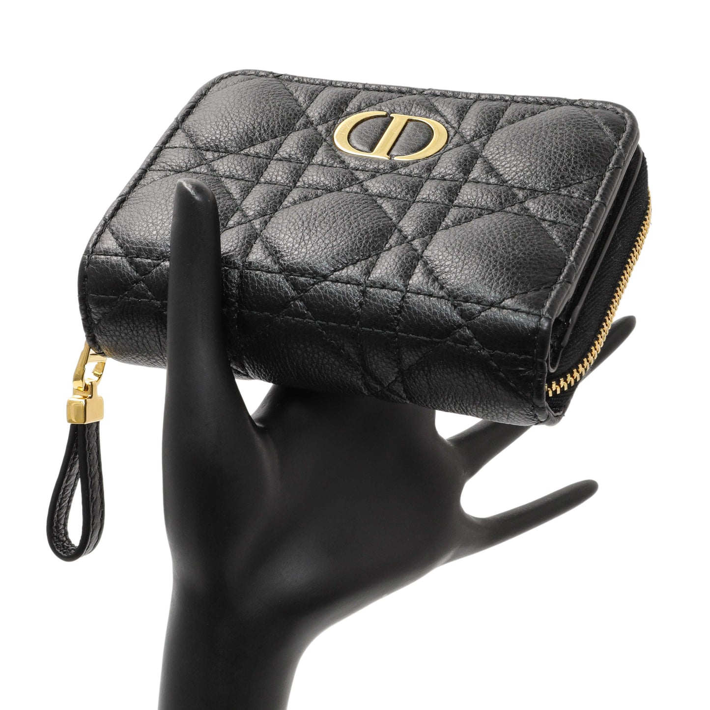 Exclusive Christian Dior Black Grained Calfskin Supple Cannage Caro Scarlet Zipped Wallet — Alternate View 8