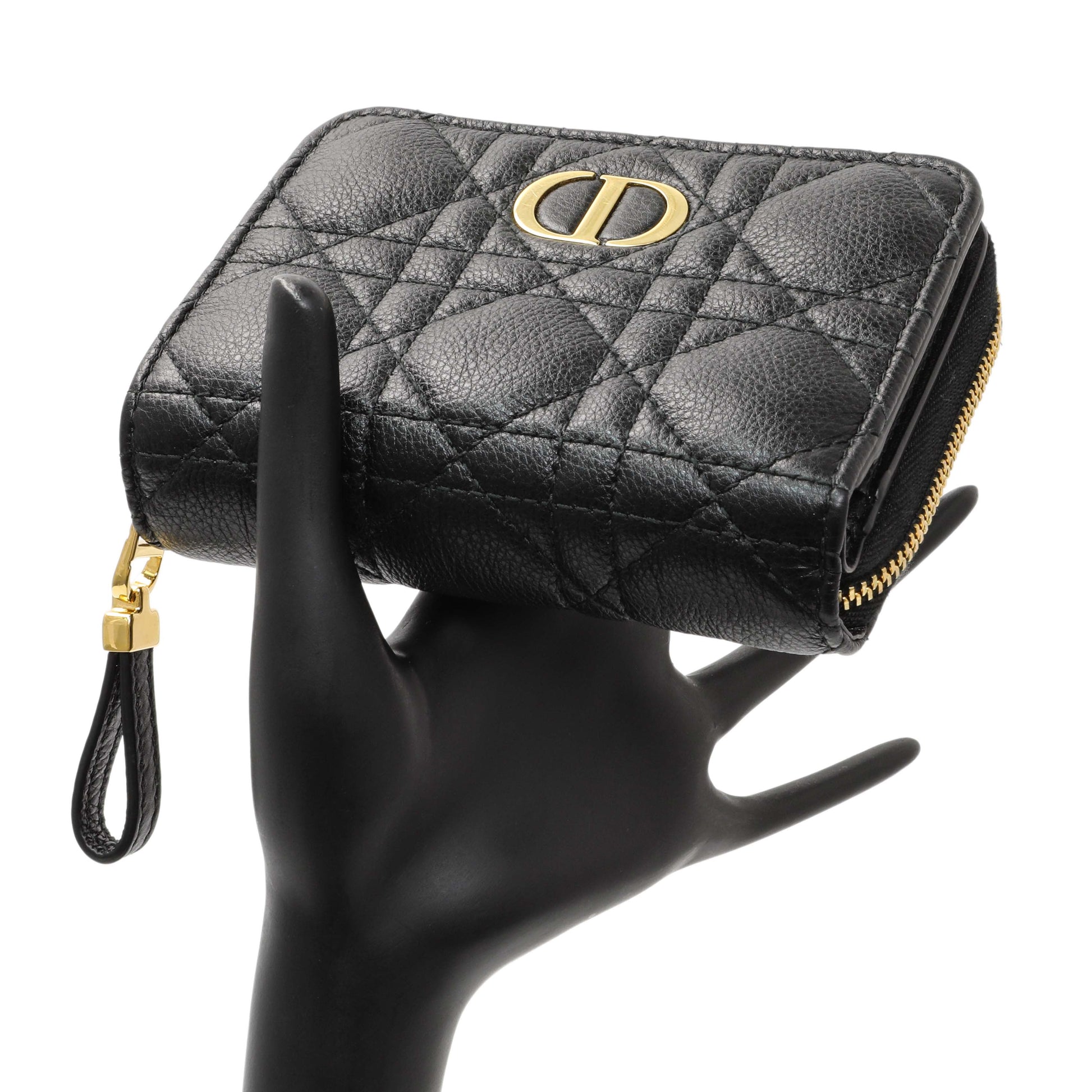 Exclusive Christian Dior Black Grained Calfskin Supple Cannage Caro Scarlet Zipped Wallet — Alternate View 8