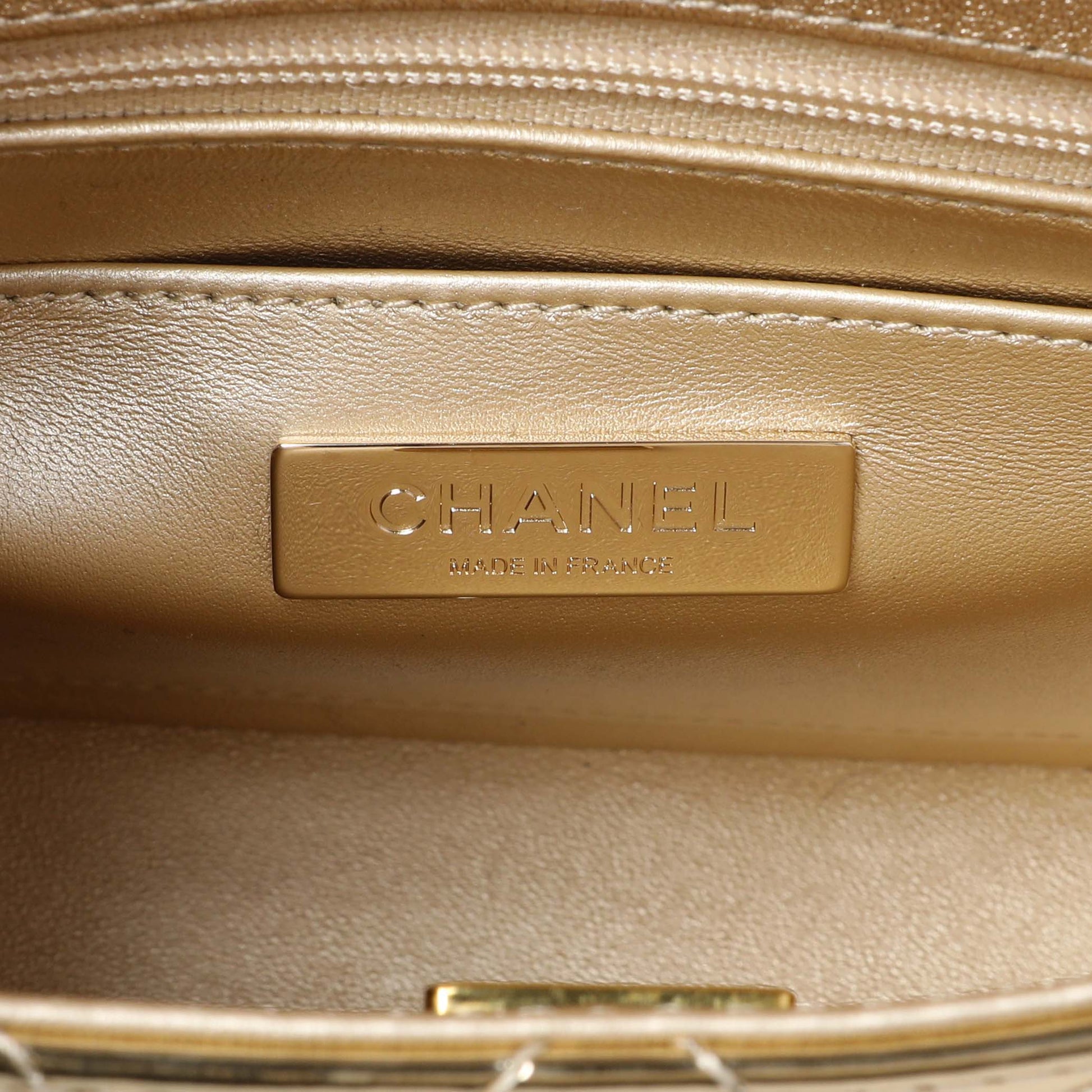 Exclusive Chanel Gold Mirror Calfskin Quilted Hollywood Boulevard Mini Flap With Star Coin Purse — Detail View