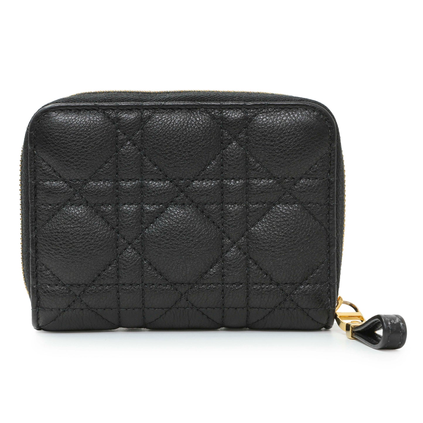 Exclusive Christian Dior Black Grained Calfskin Supple Cannage Caro Scarlet Zipped Wallet — Side View