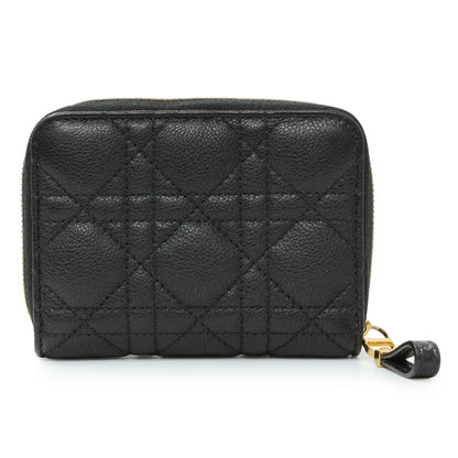 Exclusive Christian Dior Black Grained Calfskin Supple Cannage Caro Scarlet Zipped Wallet — Side View