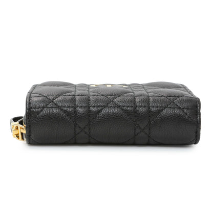 Exclusive Christian Dior Black Grained Calfskin Supple Cannage Caro Scarlet Zipped Wallet — Back View