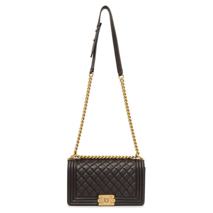 Exclusive Chanel Dark Brown Quilted Calfskin Medium Boy Bag — Front View